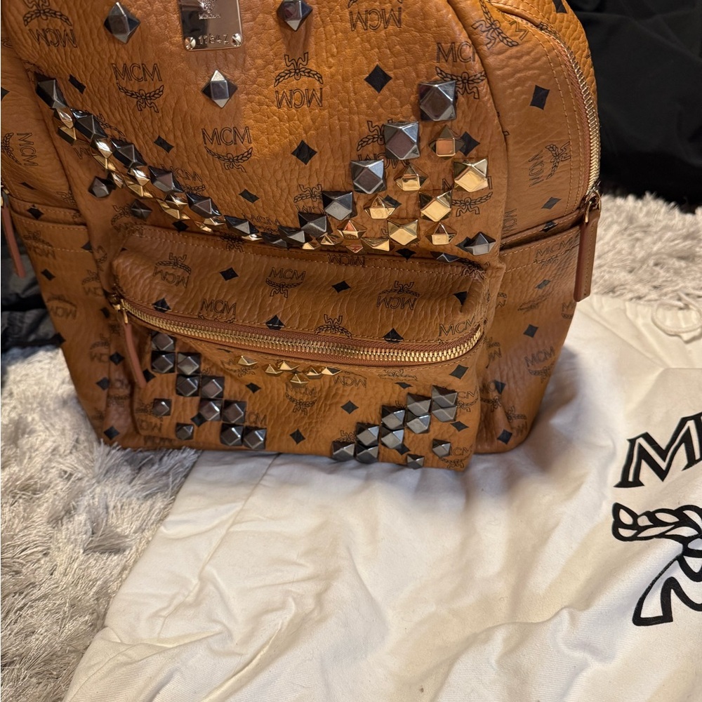 MCM Cognac Backpack with Studded Accents